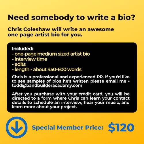 artist bio writing service for musicians bands groups by Chris Coleshaw